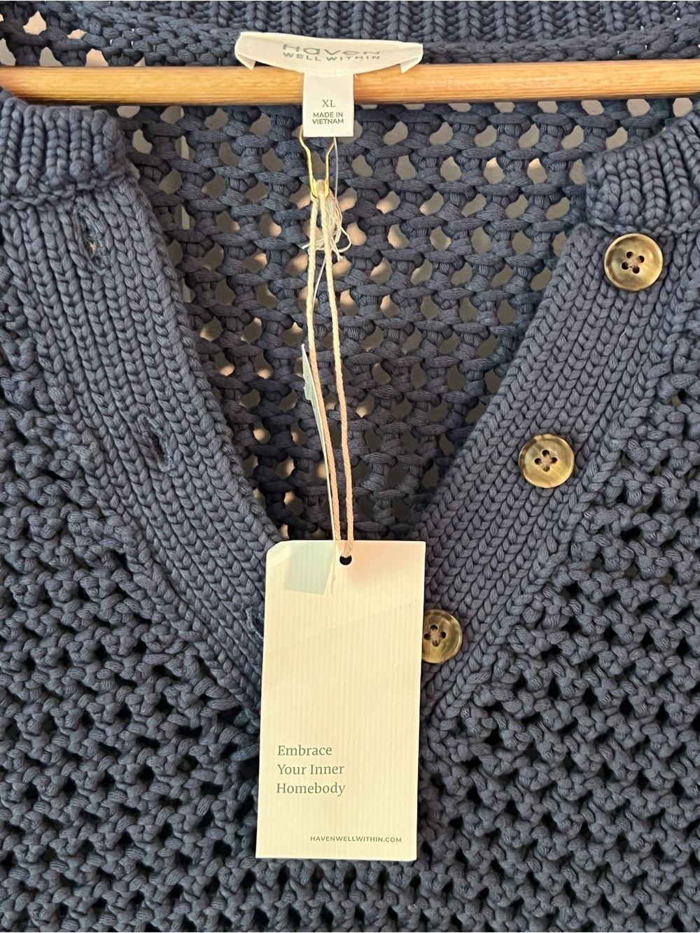 Haven Well Within V-Neck Knot Stitch Henley Sweater Dusty Blue NWT - Picture 3 of 7